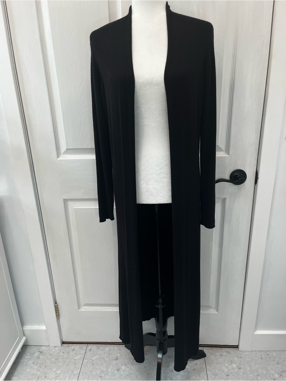 Express Black Ribbed Longline Maxi Cardigan Open Front Large Whimsigoth Goth